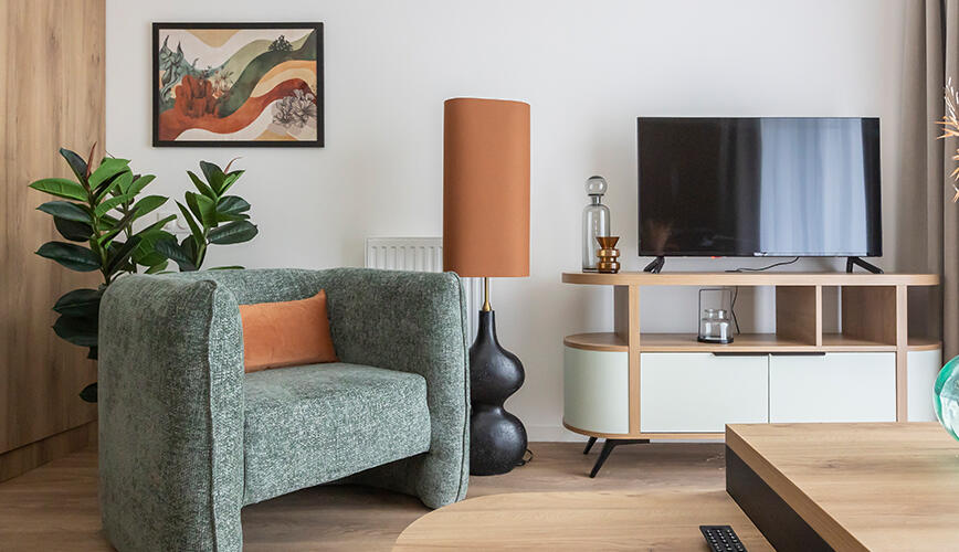 Pièce de vie d'un appartement décoré de la résidence senior à Brest - Residence Brest Centre